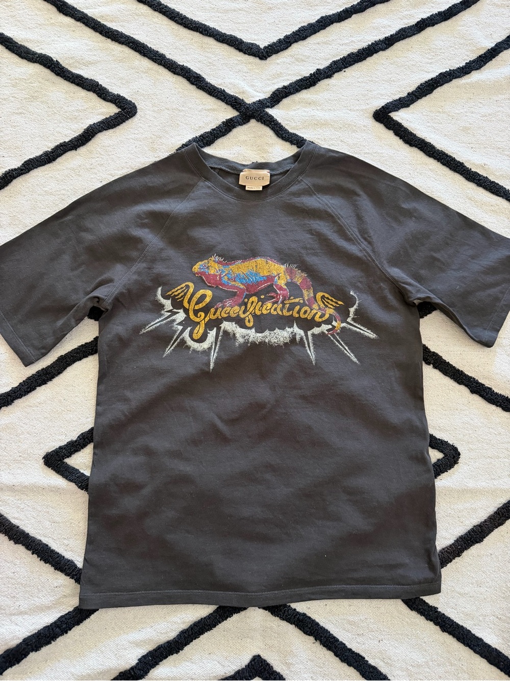 Gucci Black Kids Short Sleeve Tee with Multicolor Graphic